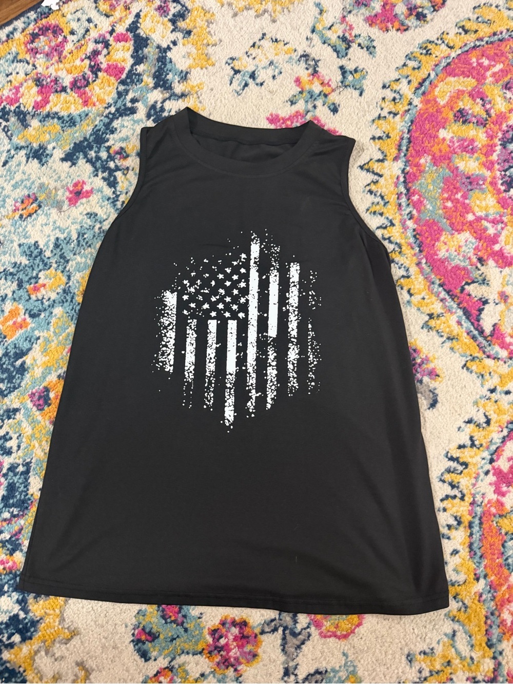 SHEIN Black Graphic Sleeveless Tank with Distressed Flag